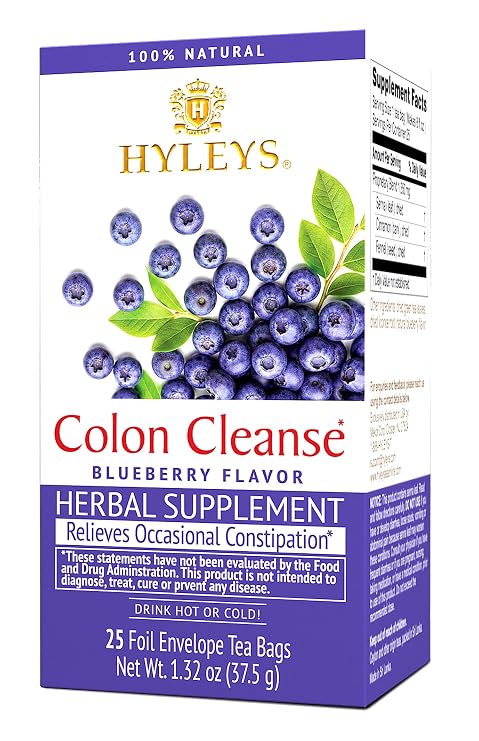 Hyleys Colon Cleanse Tea - Green Tea Blueberry Flavor - 25 Tea Bags (1 Pack)