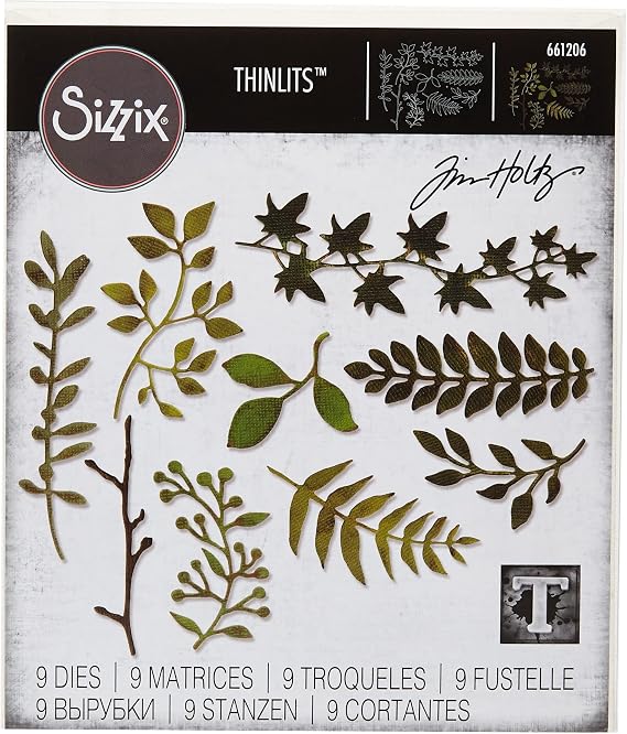 Sizzix Thinlits Dies Garden Greens by Tim Holtz 9Pk, Carbon Steel, Multi-Colour, 19.1 x 14.4 x 0.4 cm