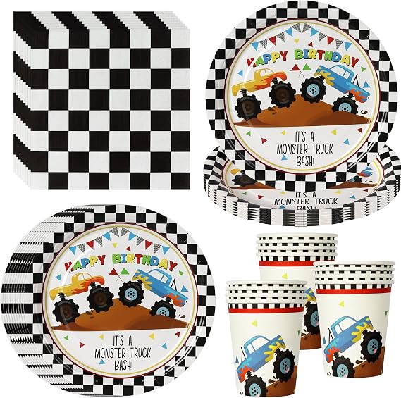 52 Pcs Offroad Monster Truck Party Tableware Set