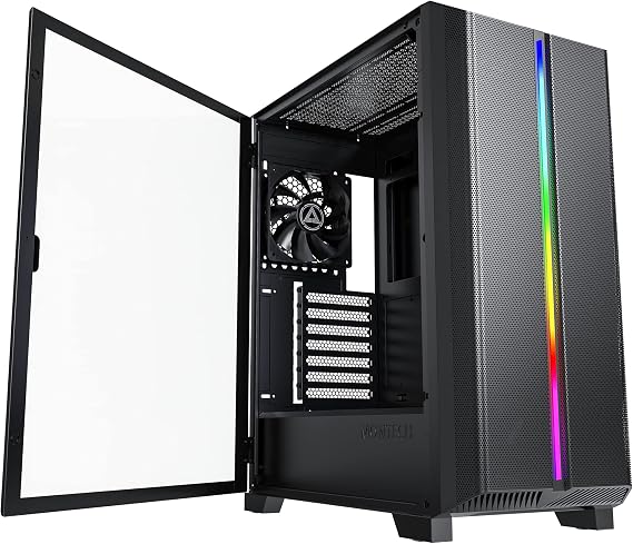 MONTECH Sky ONE LITE / Black Steel / High Air Flow / Fine Mesh / Tempered Glass ATX Gaming Mid Tower Computer Case / Built-in ARGB