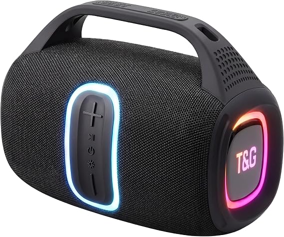 T&G Portable Bluetooth Speaker, Wireless 30W Stereo with Deep Bass, IPX4 Waterproof, 24H Playtime, RGB Party Lights, TWS Stereo Pairing, Travel