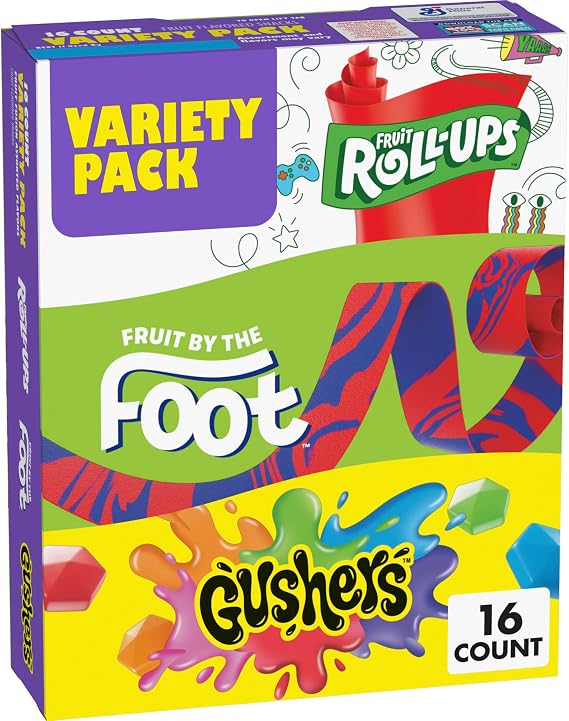 Betty Crocker, Fruit Roll-Ups, Fruit by The Foot, Gushers, 10.2 Oz, 16 Ct Large Variety Pack