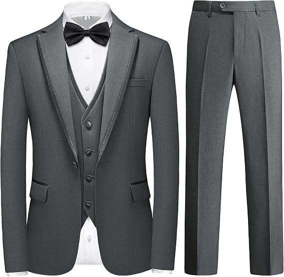 Tuxedo Suits for Men 3 Piece Regular Fit Formal Set Prom | Comfortable Notch Lapel One Button Suit,Elegant Stain Trim,Jacket Pants for Wedding Prom Business Party