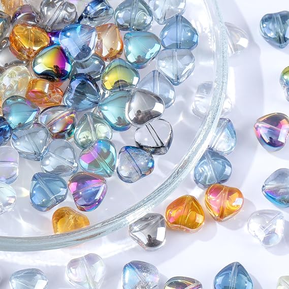 100 Pcs Heart Beads Glass Crystal Plated Spacer Beads for DIY Craft Jewelry Making Bracelets Necklace 8mm (Heart)
