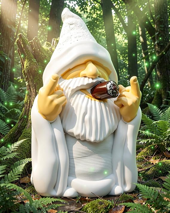 Leverse Middle Finger Decor Statue, 5.9in Smoking Wizard Dwarf- Funny Garden Gnomes Outdoor Decorations for Lawn Patio Yard Home Decor Easter Hallowee