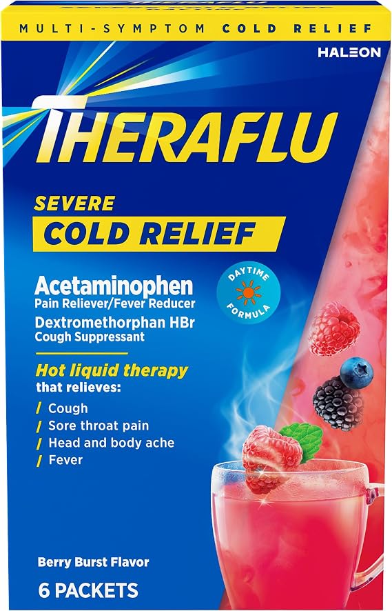 Theraflu Daytime Severe Cold Relief Powder, Berry Burst Flavor, 6 Count