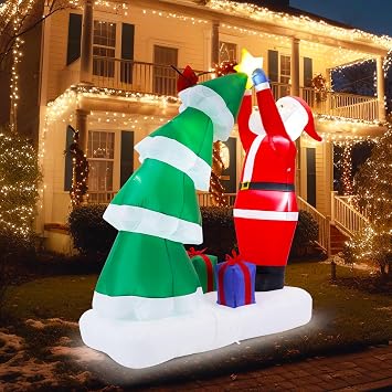 8FT Christmas Inflatables Outdoor Decorations, Inflatable Santa Claus Picks The Star from Christmas Tree with Build-in LED Lights, Blow Up Yard Inflatables Decor for Holiday Indoor Outdoor Garden