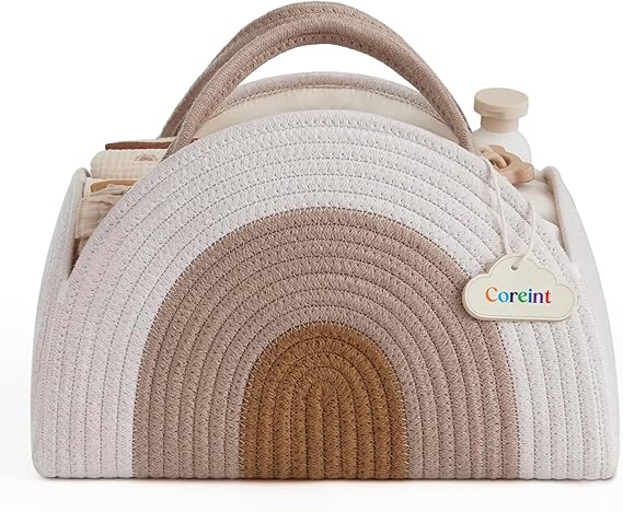 Nappy Caddy - Baby Diaper Bag Organizer, Cotton Rope Storage Basket for Newborn Boys and Girls, Baby Gift, Newborn Essentials, Rainbow Style