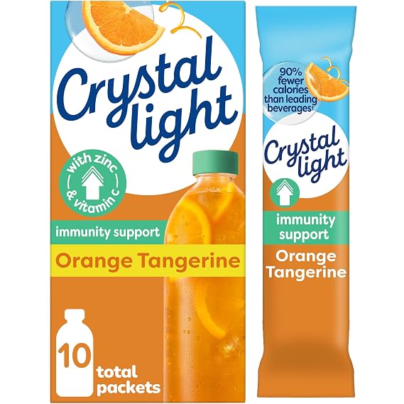 Crystal Light Immunity Drink Mix, 10 ct, Orange Tangerine, .07 oz Pkts | Powdered Drink Mix. Carton Made From 100% Recycled Paperboard. Minimum 35% Post-Consumer Content