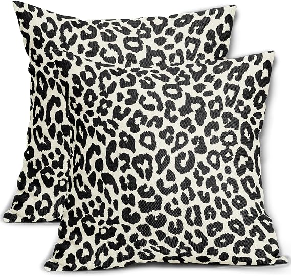 Black Leopard Print Pillow Covers 18x18 Set of 2 Cheetah Animal Pattern Chinoiserie Decorative Outdoor Pillowcases Rustic Farmhouse Zipper Throw Cushion Case Decor for Home Couch Sofa Bed