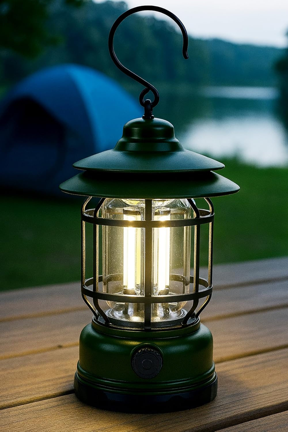LED Rechargeable Camping Lamp Light Dimmer Adjustable Hanging Portable Searchlight Flashlight Night Lamp PR20 Green [Energy Class A]