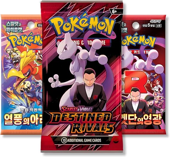 Pokemon Destined Rivals Mixed Booster Pack Bundle – Destined Rivals 3 Pack - 1 x English Pokemon Pack,1 x Korean Heatwave & 1 x Glory of Team Rocket That Mouse Fashion Import