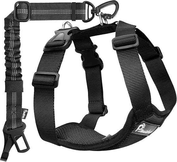 Pawaboo Dog Seat Belt Harness for Car, Seatbelt Harness with 2 in 1 Buckle
