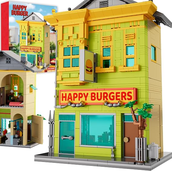 Happy Burgers Building Set, House Building Blocks Toys Sets Model Kits | 1222Pcs Architecture Street View Miniature Houses Building Bricks, DIY Crafts Collectibles Gifts for Adults, Kids, TV Fans