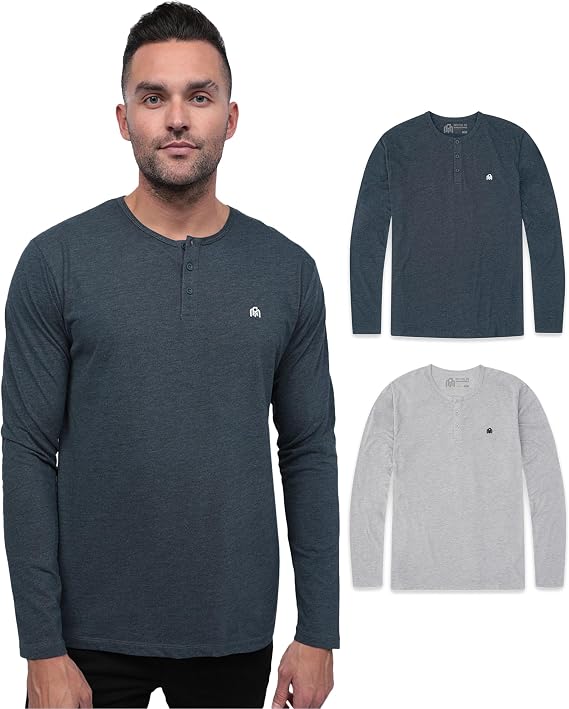 Henley Shirts for Men Long Sleeve Casual 3 Button Soft Cotton S-4XL