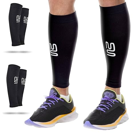 Modetro Sports Calf Compression Sleeves Men Women - 20-30mmhg Shin Splints Support - Calf Support (Black-2pairs, S)