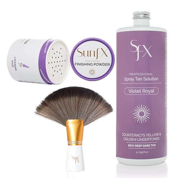 Tanning Kit Violet Royal Spray Tan Solution, Finishing Powder & Fan Brush for Flawless, Streak-Free Tanning