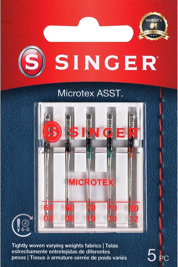 SINGER 04708 Assorted Universal Microtex Sewing Machine Needles, Sizes 60/8, 70/09, 80/11, 5-Count