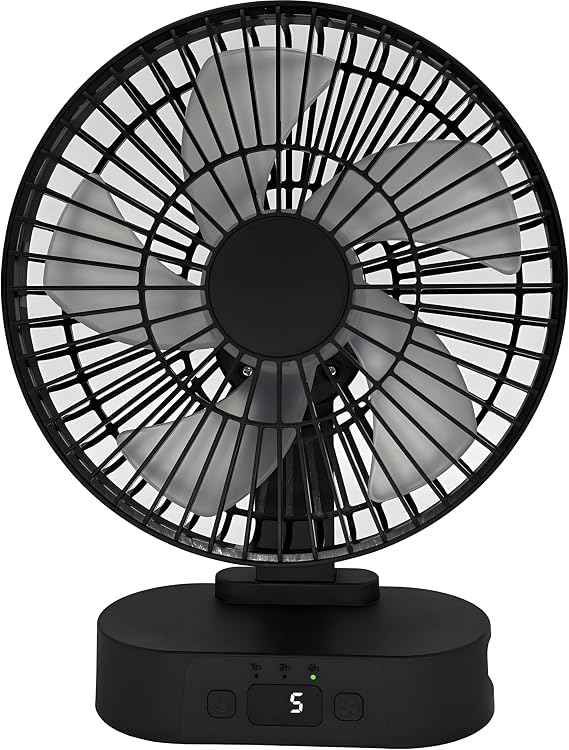 USB Small Mini Quiet Desk Fan 6-Inch Size, 5-Speed Adjustable Wind Strength with Digital Display, 3-Level Timer Auto Shut-Off, and 90-Degree Rotation (Black)