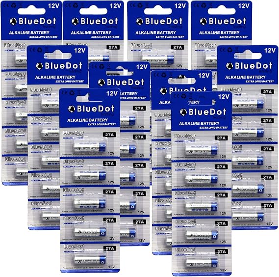 BlueDot Trading 27A A27, G27A, L828 or MN27 12 Volt Alkaline Dry Cell Battery for Keyless Entry Remotes, Home Security Systems, Wireless Doorbells, Retail Package of Fifty (50)
