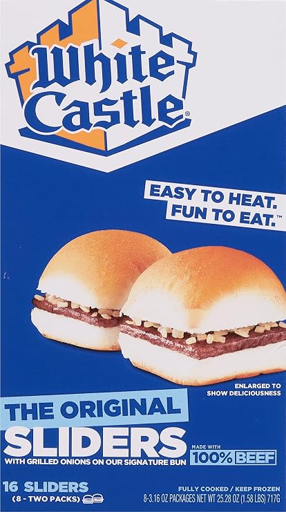 White Castle The Original Slider, 100% Beef, 16 Count Hamburgers, Microwaveable, 25.28 oz (Frozen)