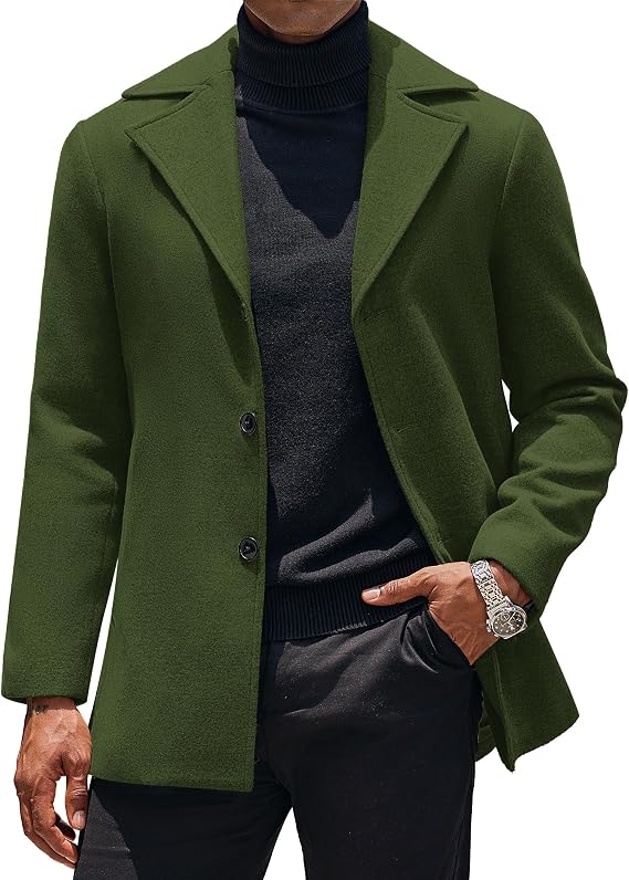 COOFANDY Mens Trench Coat Notched Collar Single Breasted Peacoat Overcoat