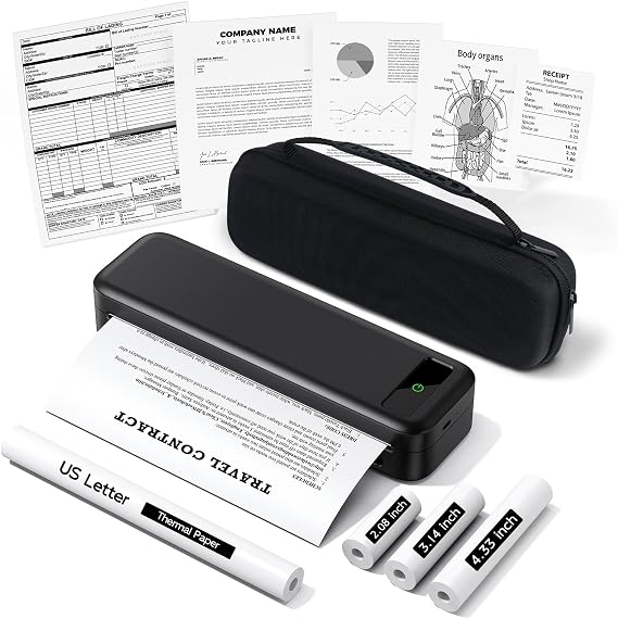 Portable Printers Wireless for Travel, Inkless Thermal Printer with Case