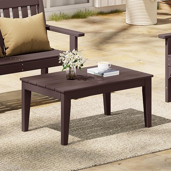 Costaelm Adirondack Outdoor Coffee Table, HDPE Drink Table Weather Resistant, Patio Porch Accent Balcony Table Outdoor End Table for Pool, Seaside, Backyard, Dark Brown