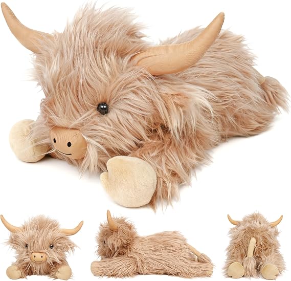 JellyMallow Highland Cow Weighted Stuffed Animals 22in Cow Plush 5lbs | Cute Weighted Plush Highland Cow Stuffed Animal Cattle Plushies Pillow Ideal Gifts for Kids and Adults