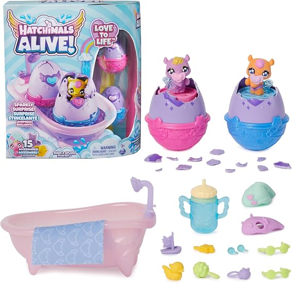 Hatchimals Alive Make a Splash Bathtub & 2 Water Reveal Eggs, Ages 3+ | Color-Change Hippo Twins, Swirl in Water to Hatch, 15 Accessories, Imaginative Storytelling Play, Birthday Gifts for Kids