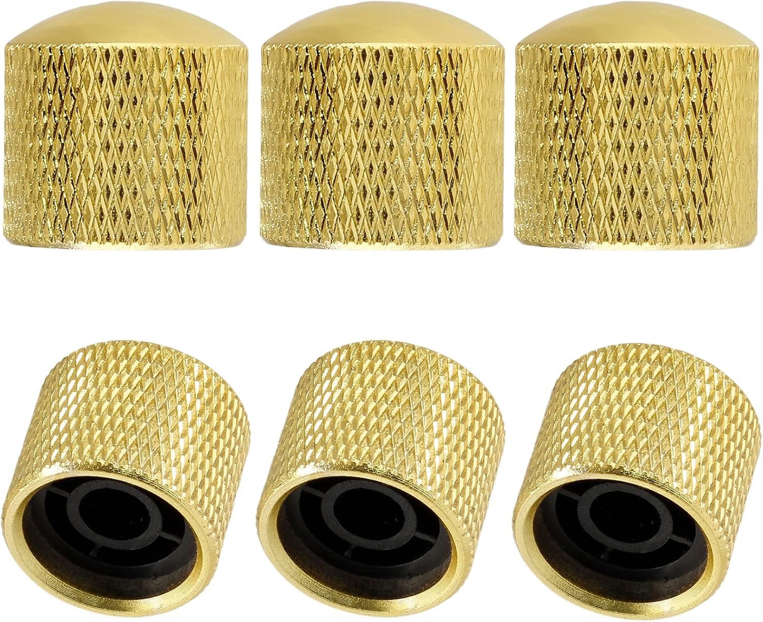 Biaungdo 6 Pcs Electric Guitar Knobs, Gold Guitar Speed Control Knobs Domed Volume Tone Metal Knob for Telecaster, Electric, Bass