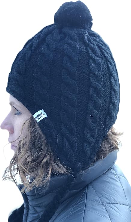 Mountain Made Black Peruvian Winter Beanie Hat for Cold Weather Outdoors
