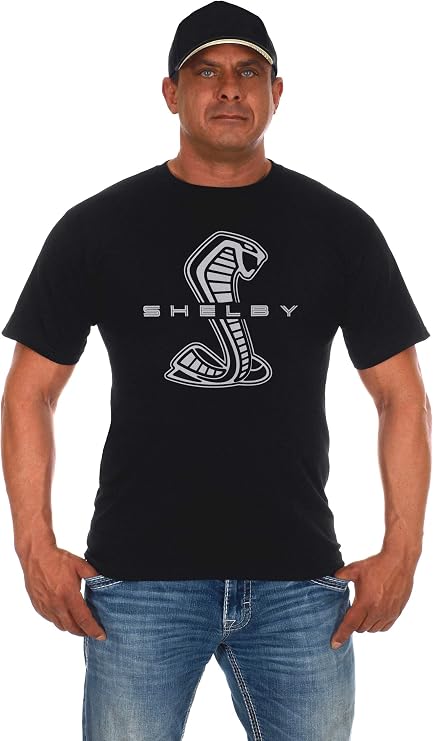 JH Design Men's Shelby Cobra T-Shirt Black Crew Neck Short Sleeve Shirt