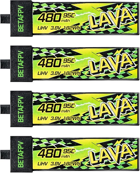 BETAFPV 4pcs Lava II 1S 480mAh LiHV Battery 3.8V 95C with BT2.0 Connector