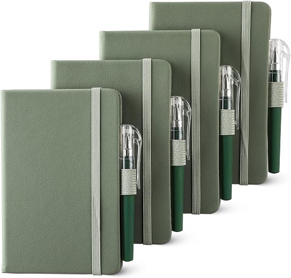 NETANY 4 Pack Small Notebook Pocket Notebook, A6 Mini Leather Hardcover Journal, 3.7" X 5.7", 416 Pages Note Pads, Green