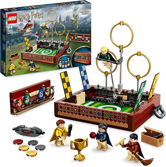 LEGO Harry Potter Quidditch Trunk Playset for 1 or 2 Players with Customizable Minifigures of Draco Malfoy, Cedric Diggory, Cho Chang and Golden Snitch, Travel Toy for Boys and Girls 76416
