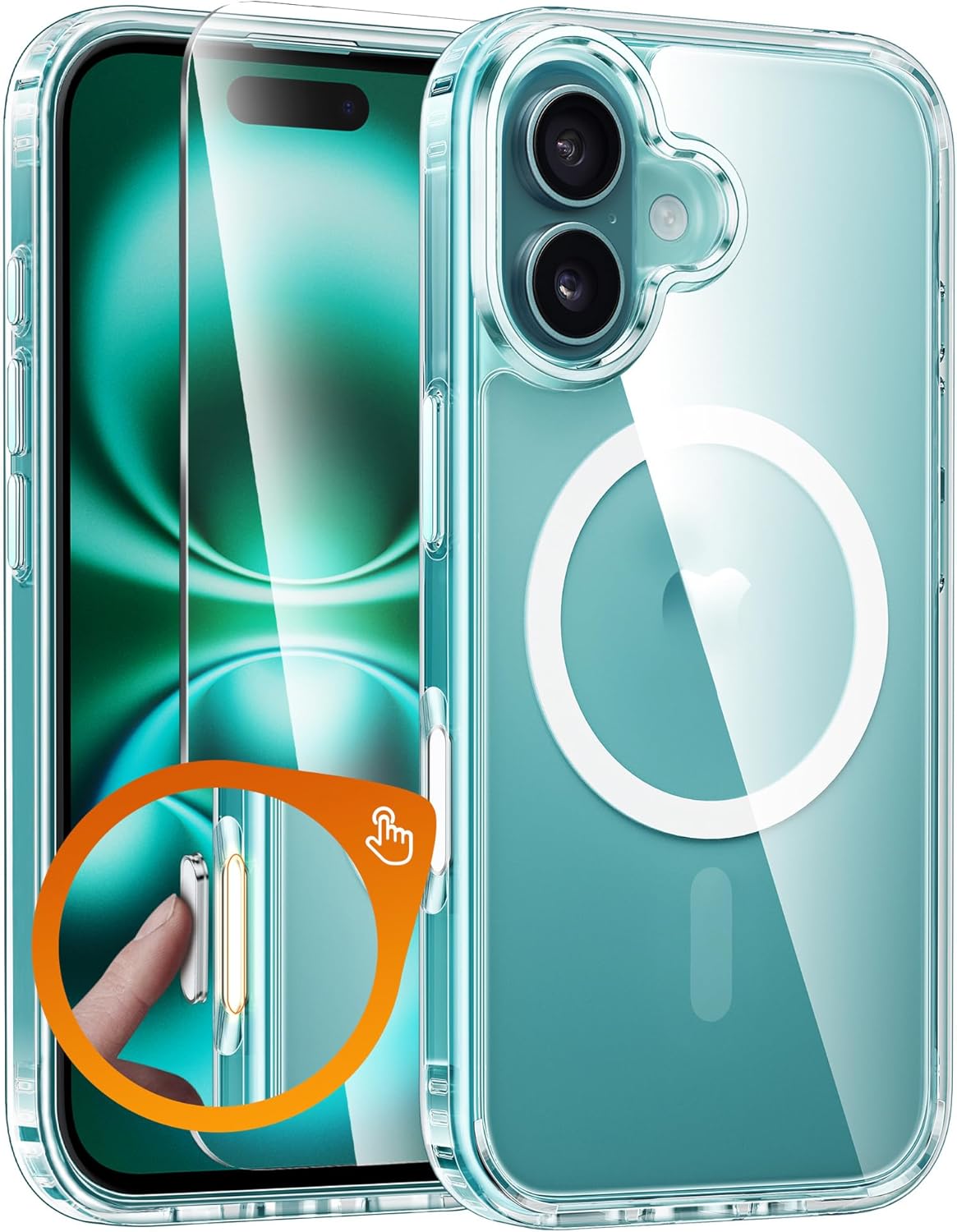 FNTCASE for iPhone 16 Phone Case: Magnetic Military Grade Drop Protection Anti Yellowing Slim Case - Rugged Shockproof Protective Transparent Cell Phone CoverClear - Camera Control