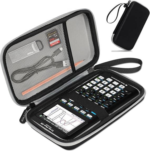 Carrying Case for Texas Instruments TI-84 Plus CE/TI-83 Plus/TI-83 Plus CE/TI-Nspire CX II CAS/TI-Nspire CX II Color Graphing Calculator, Extra Mesh Pocket Fits Charging Cable Charger Manual, Black