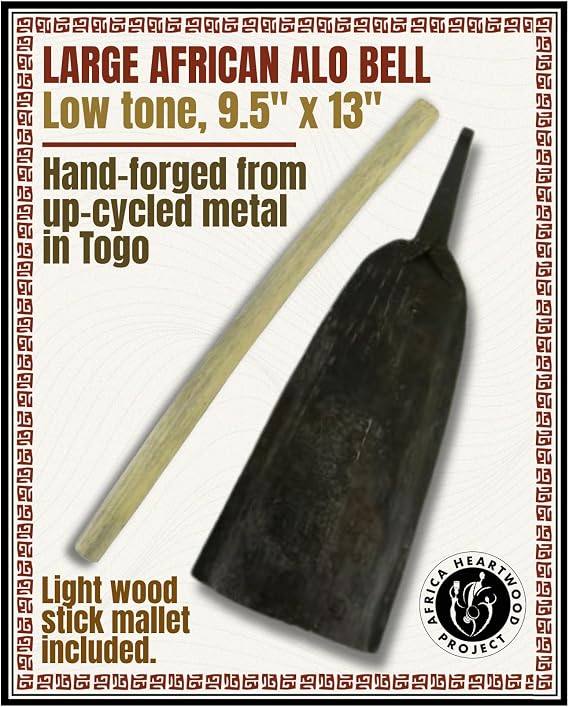Africa Heartwood Project African Alo Bell with Stick - Iron Cow Bell - Large and Low