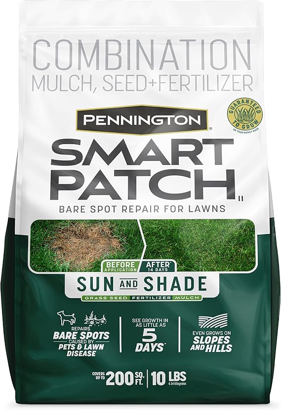 Pennington Smart Patch Grass Seeds for Lawn, Sun and Shade Lawn Grass Repair Mix, 10 LB