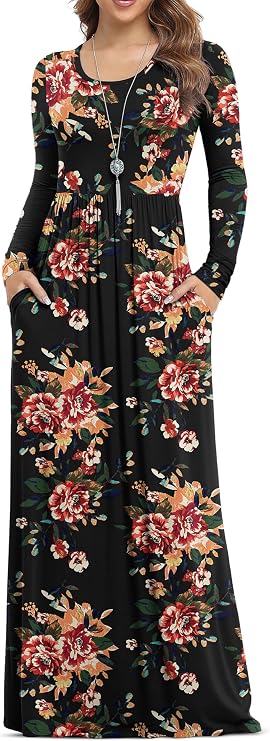 VIISHOW Women's Long Sleeve Loose Plain Maxi Dresses Casual Long Dresses with Pockets