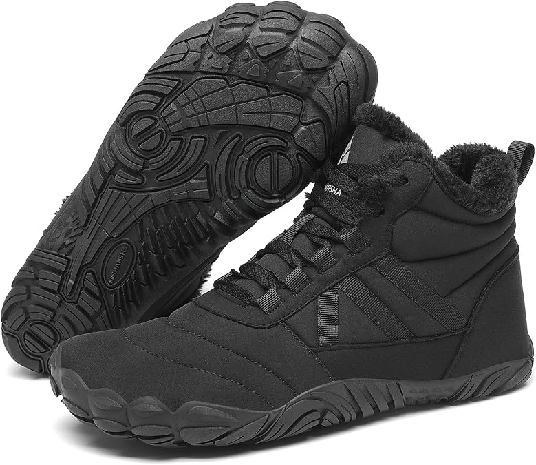 Mishansha Mens Womens Winter Barefoot Boots Warm Fur Lined Wide Toe Box