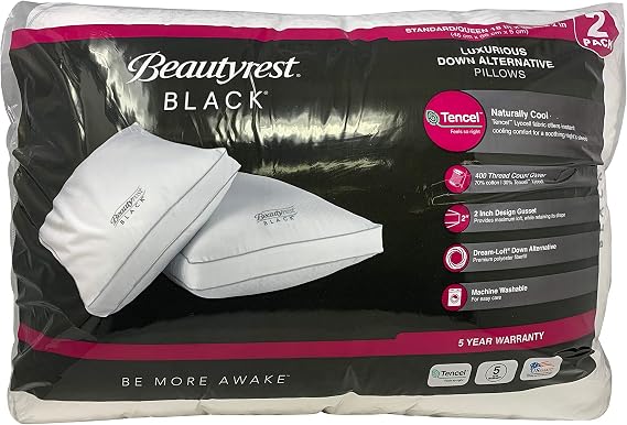 BeautyRest Black Luxurious Down Alternative Pillows 400 Thread Jumbo - 2 Pack
