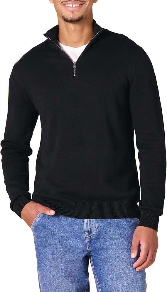 Amazon Essentials Men's 100% Cotton Quarter-Zip Mock Neck Sweater