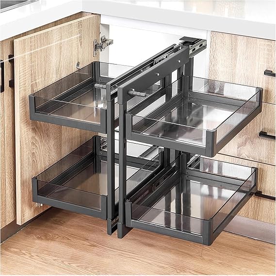 Blind Corner Cabinet Pull-Out Organiser, Pull Out Storage Rack Shelf with 4 Storage Baskets,Extendable Cupboard Organiser Shelf for Home Kitchen