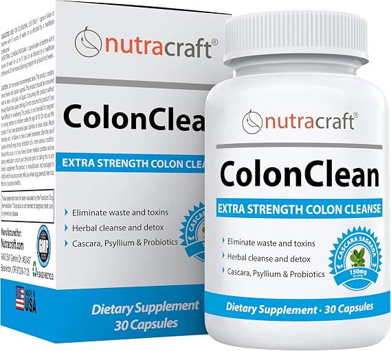 Nutracraft ColonClean #1 Colon Detox and Constipation Relief with Senna, Cascara Sagrada, Psyllium, MCT, Aloe and Probiotics | 30 Capsules