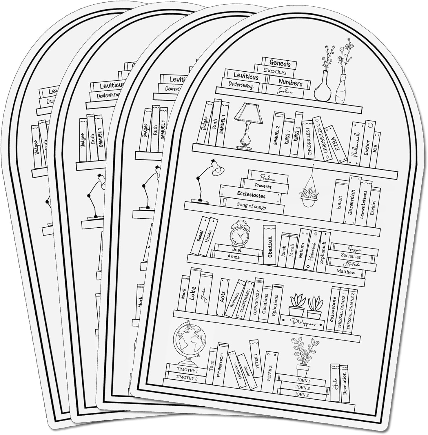 Books of The Bible Tracker, Bible Books on the Shelf, Bible Reading Tracker Sticker, Bible Bookshelf Tracker, 6.8 x 4.3 in, Set of 4
