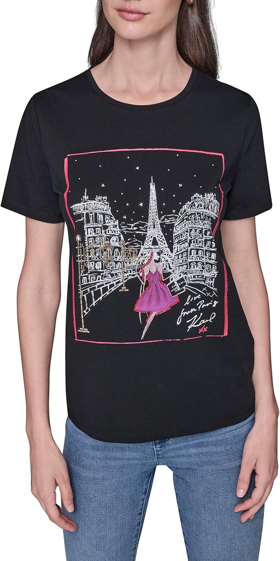 KARL LAGERFELD Paris Women's Sportswear Logo T-Shirt, Black, X-Small