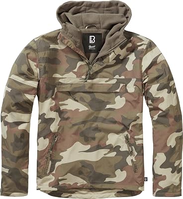 Brandit Individual Wear Mens Fleece-Lined Quarter Zip Windbreaker Pullover - Lightweight Weatherproof Casual Outdoor Jacket, Light Woodland, Medium