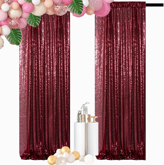 DUOBAO Sequin Backdrop Curtains 2 Panels 2x8FT Burgundy Glitter Backdrops